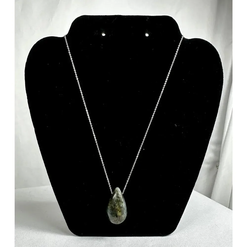 Blue Flash Labradorite Teardrop Pendant Necklace 18K Gold Plated Chain Natural